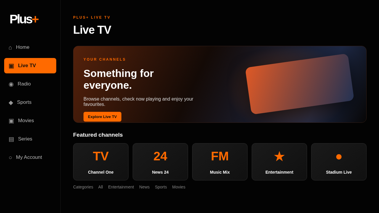 Illustration of the Plus+ Live TV channel browser